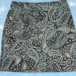 GEOFFREY BEENE SPORT Blue Black Paisley Stretch COTTON Mini Pencil Skirt sz 10